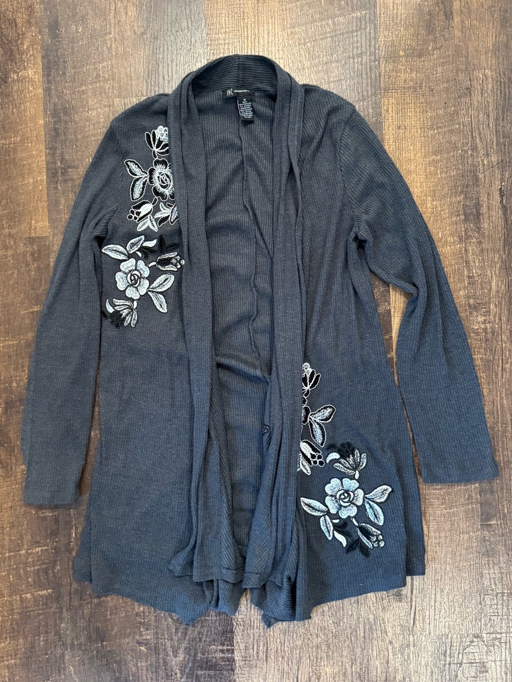 INC grey floral knit cardigan